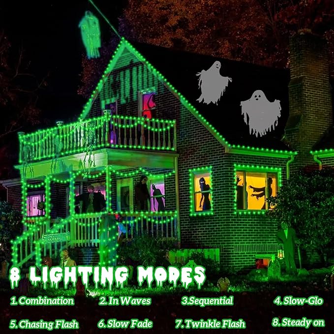 YEGUO 165ft 500 LED Halloween Lights Outdoor Waterproof, 8 Modes Green String...