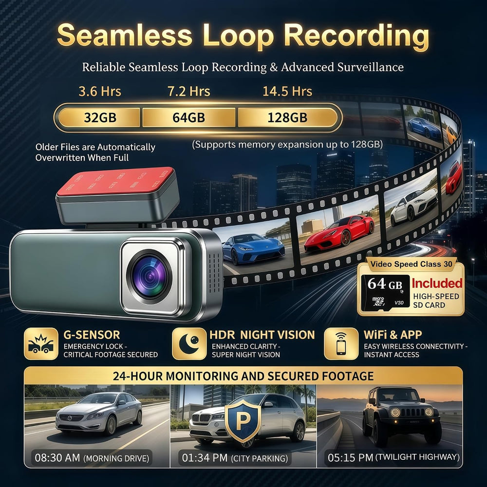 4K Dashcam Front and Rear Camera, Smart Car Camera with WiFi GPS