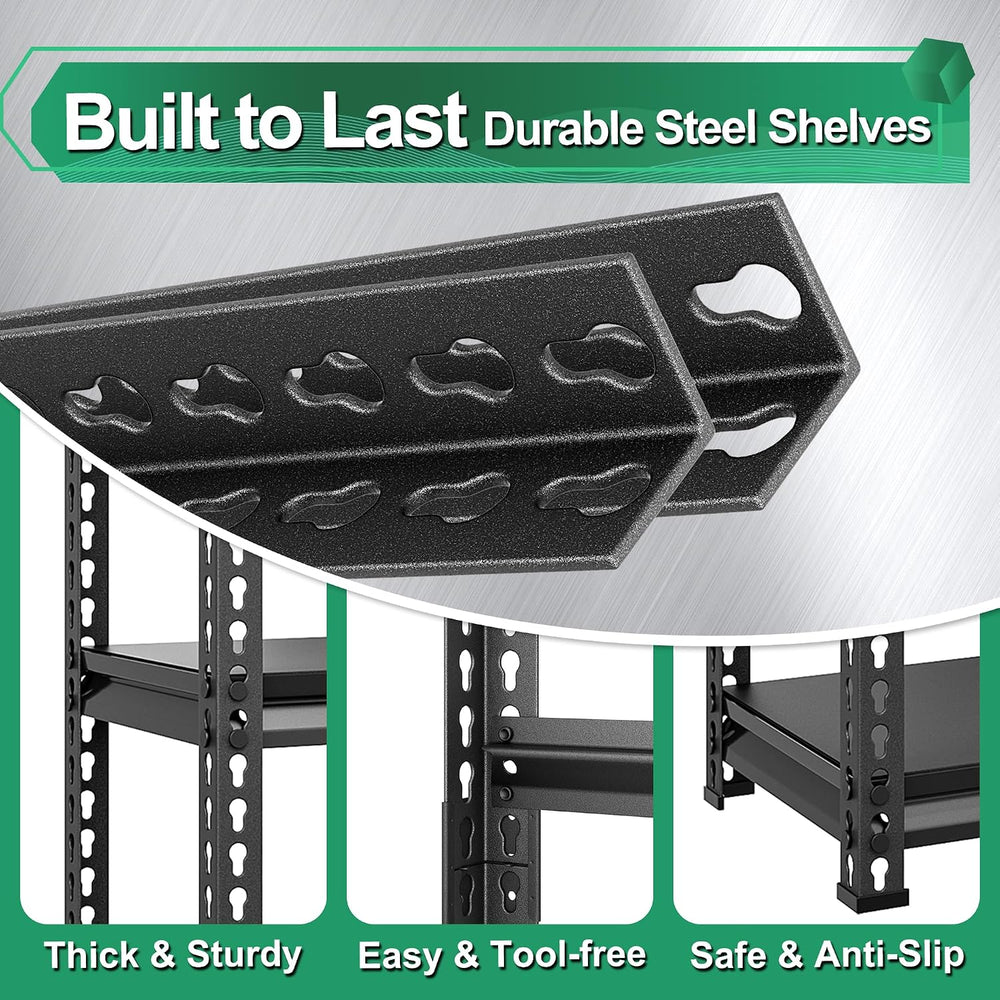 Metal Garage Shelving Unit: 47.2" W x 15.7" D x 72" H Black