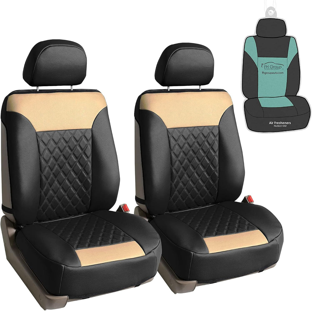 FH Group Deluxe Faux Leather Diamond Pattern Front Set Car Seat Cushions with...