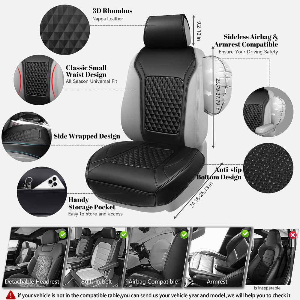 2Pack Front Car Seat Covers Leather Memory Foam Water Proof Seat Protector Un...