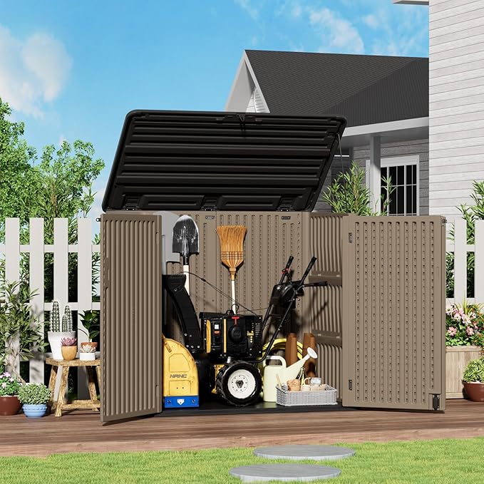 ZZM Large Outdoor Storage Shed, 48 Cu Ft Resin Versatile Storage Cabinet