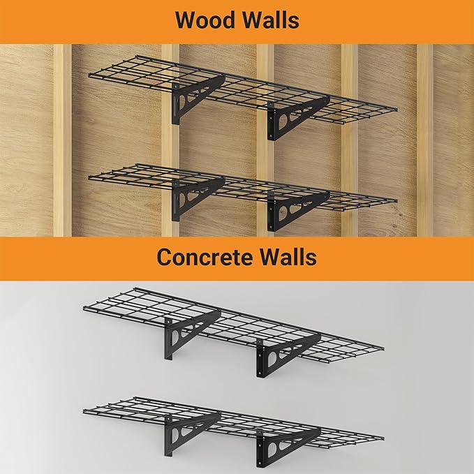 1x4 ft Garage Shelving, Pantry Storage, 300 lbs Total Load Capacity Wall (2-P...