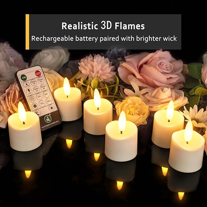 HL Rechargeable Waterproof Tea Lights,100H+ Highly Bright Led Flameless Candl...