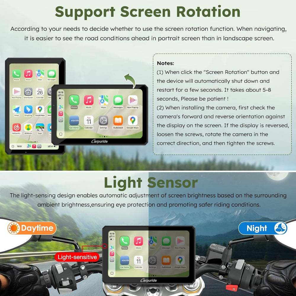 Carpuride W712DT 7" for Motorcycle CarPlay & A-Auto & TPMS &...