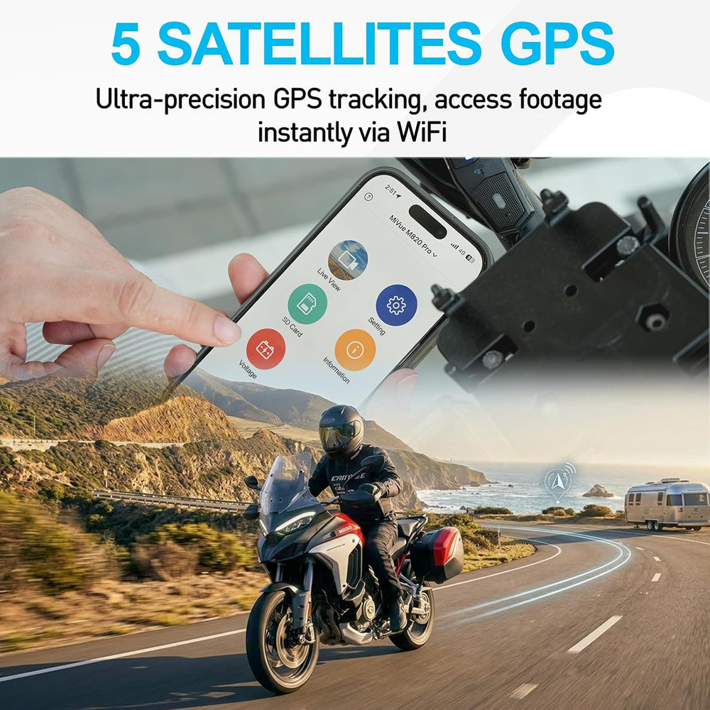 Magellan Motorcycle Dash Cam 2.5K Front and Rear, HDR, GPS, WiFi, IP67