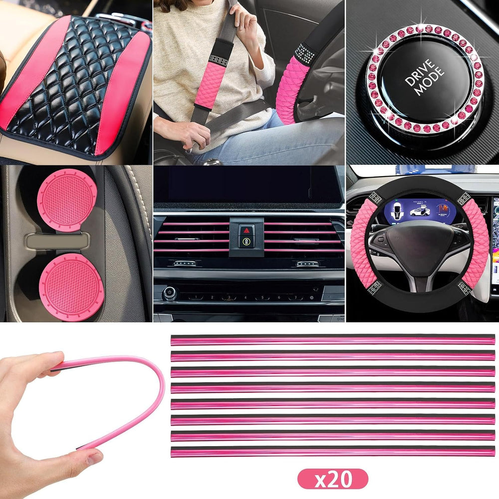 BBTO 43 Pcs Car Accessories Set for Women Front Seats and Rear Bench Polyeste...