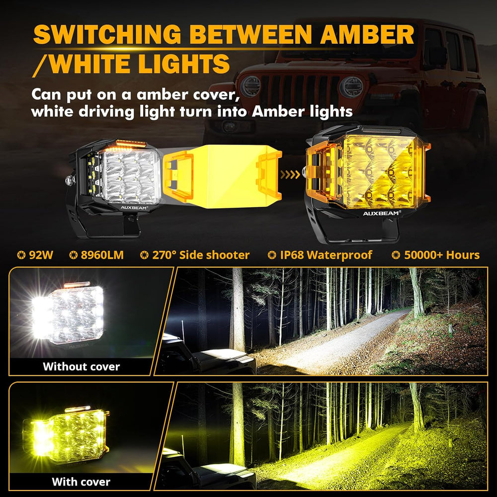 Auxbeam V-MAX Series 5" 168W LED Cube Pod 270ยฐ Side Shooter Fog Light Pods