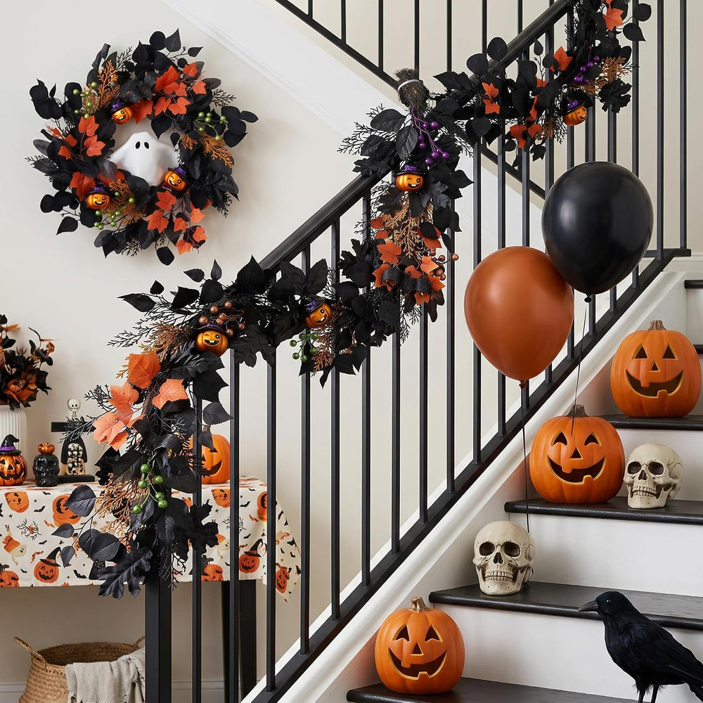 DecorbyHannah 20'' Halloween Wreath for Front Door with Lights Ghost ...