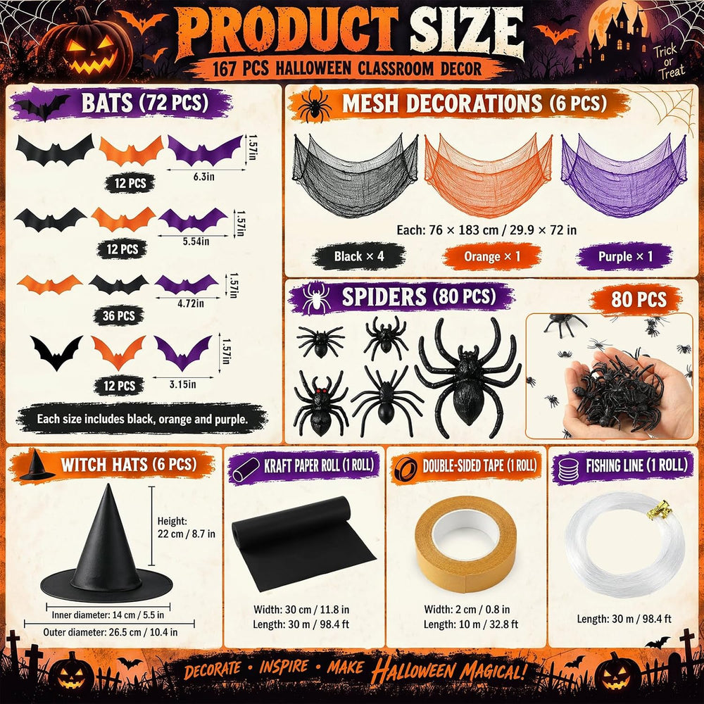 167 Pcs Halloween Themed Decorations, Spooky Halloween Classroom Party Decor ...
