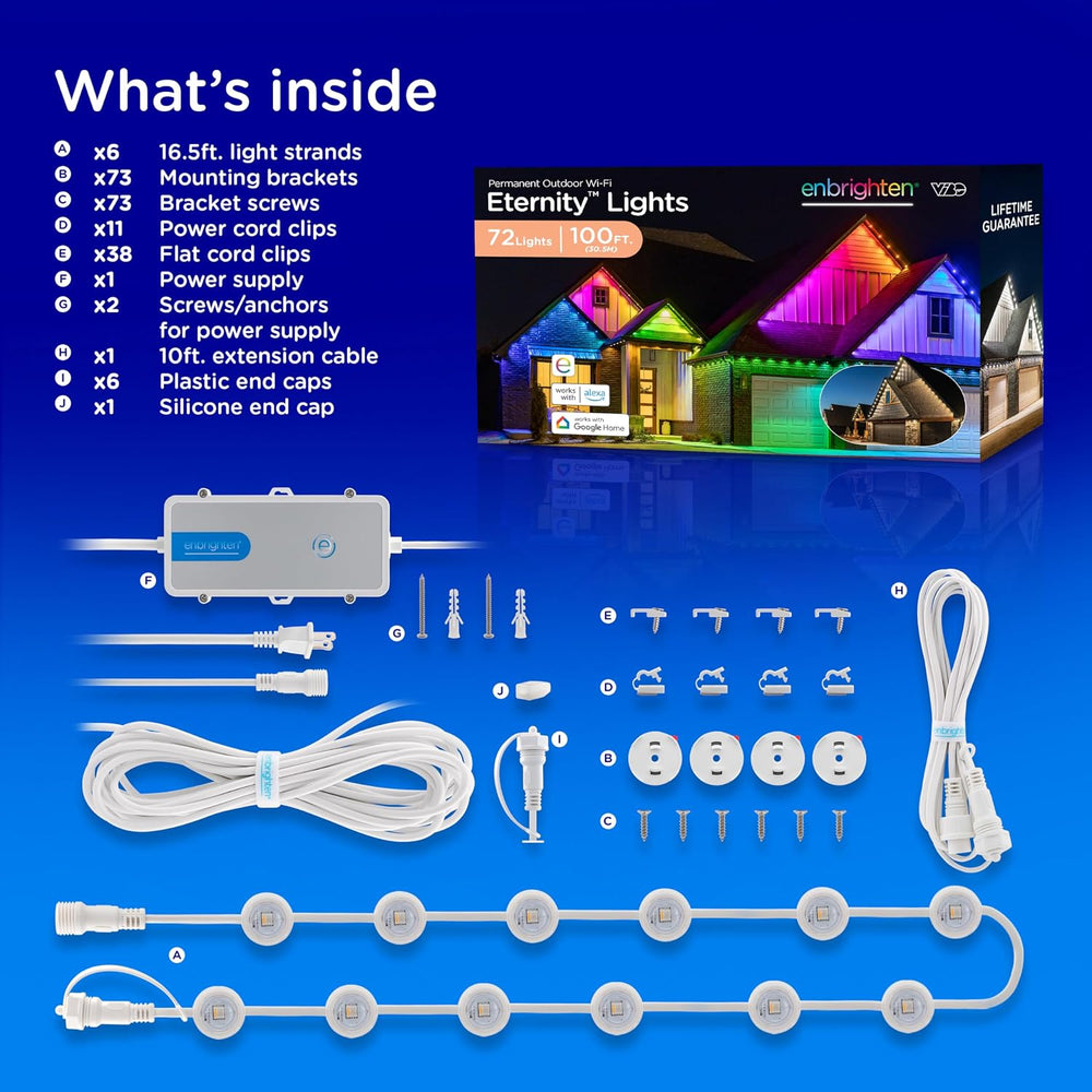 Enbrighten Eternity Permanent Outdoor Lights, 100ft, 72 Lights