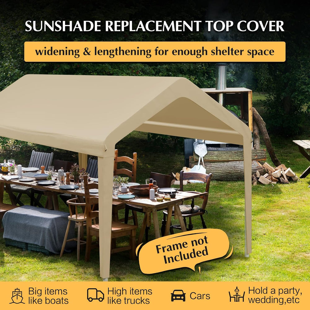 10x20 FT Car Canopy Replacement Cover, 800D Waterproof & UV, Beige