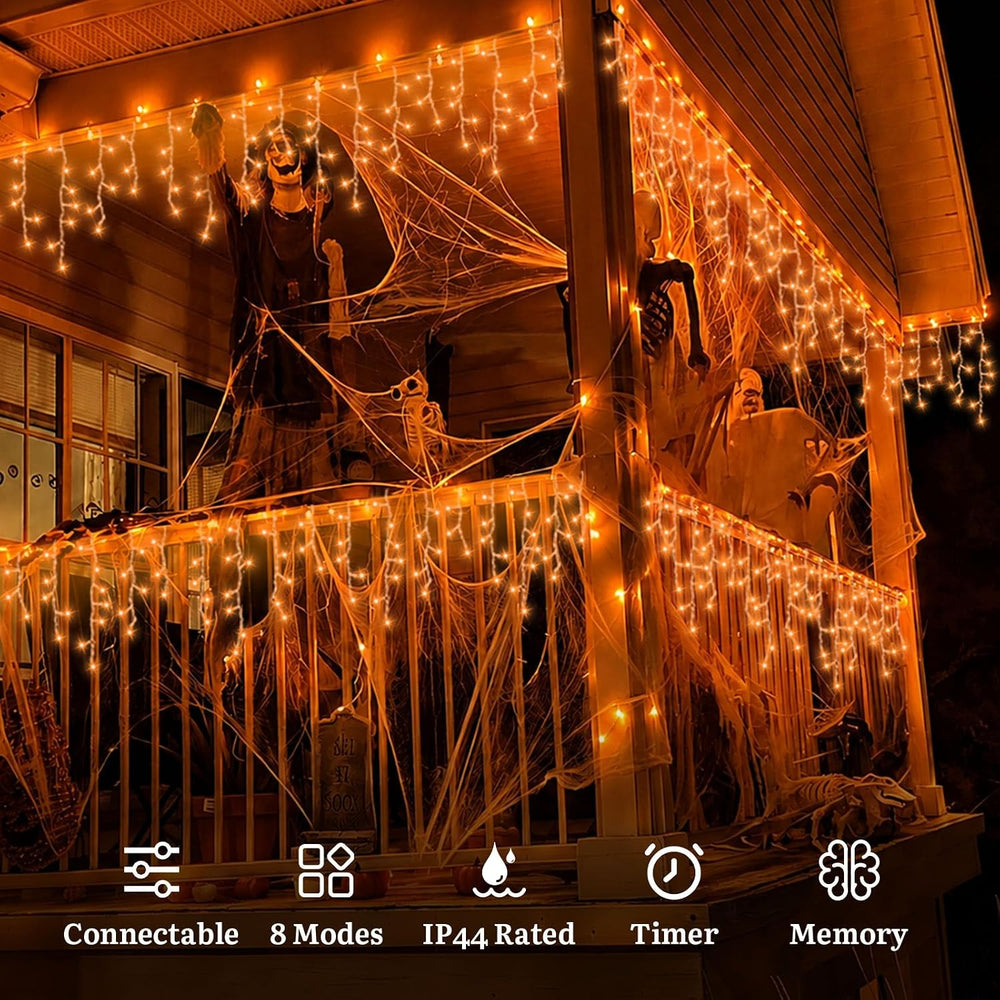 33ft 400 LED Halloween Icicle Lights Outdoor Orange
