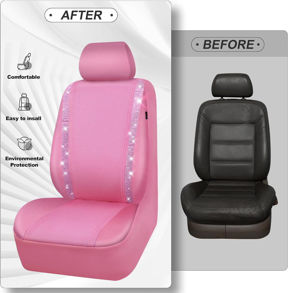 CAR PASS Bling Diamond Car Seat Covers Full Set, Shining Rhinestone Waterproo...