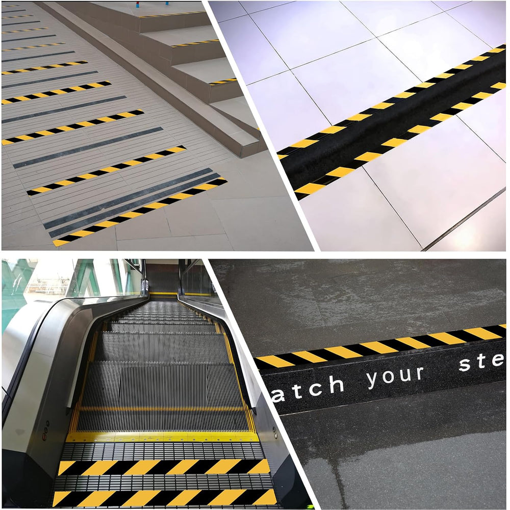 3 Roll 2" x 164FT Black & Yellow Caution Tape, Strong Adhesive Floor...