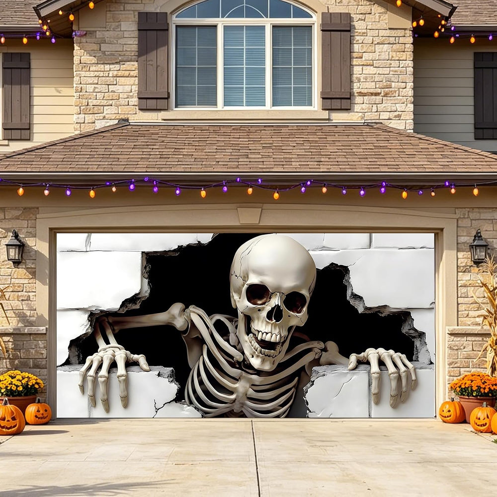 7 x 16 ft Halloween Garage Door Cover Halloween Decorations Outdoor Hanging B...