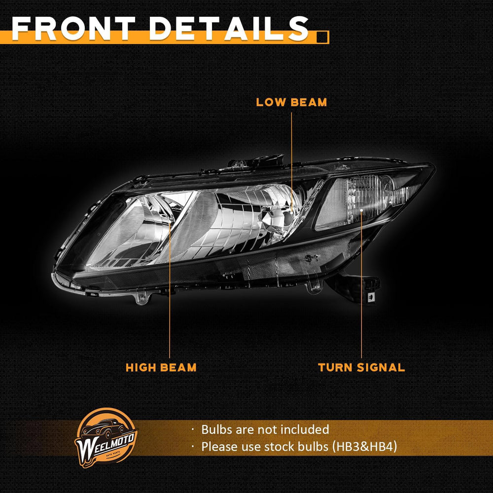 WEELMOTO for 2012-2015 Honda Civic 4Dr Sedan Headlights for 12-13 Honda Civic...
