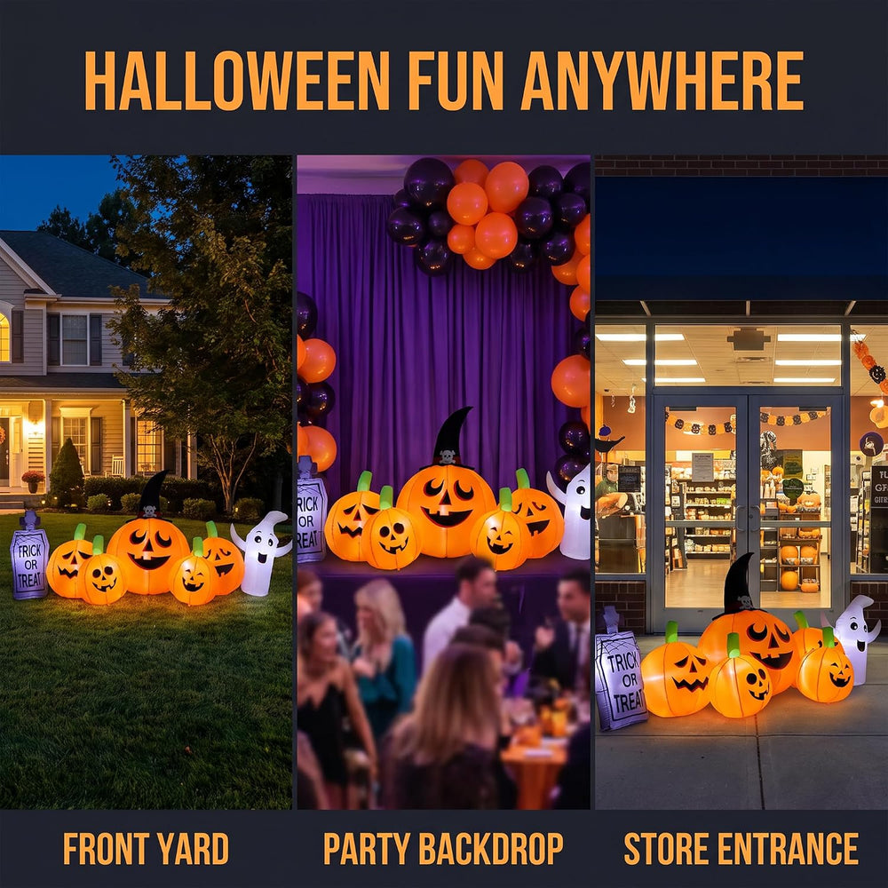 YU FENG 8FT Halloween Inflatable Ghost Pumpkin Graveyard Decoration, Blow Up ...