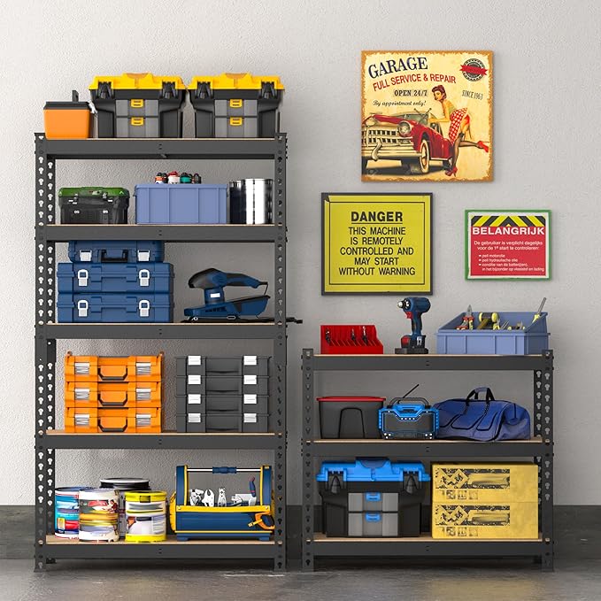 WORKPRO 5-Tier Steel Shelving Unit-Black, 27-2/5”W x 11-7/10”D x 60”H,