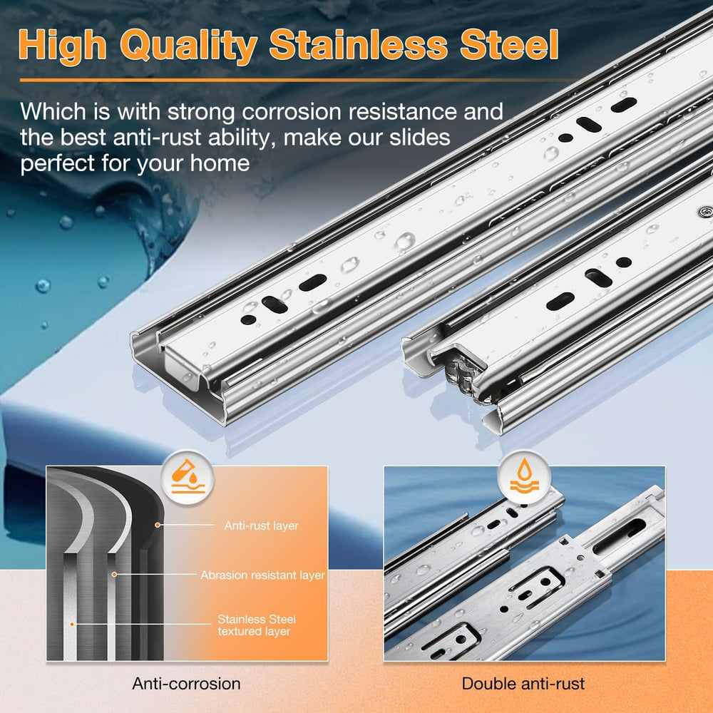 YENUO 5 Pairs Stainless Steel Drawer Slides Full Extension 10โ24 Inch