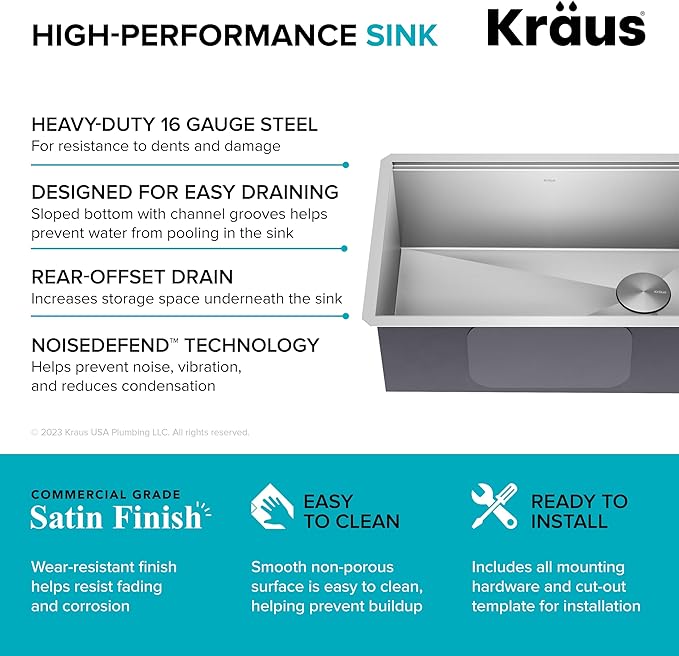 KRAUS Kore 28-Inch Undermount Workstation 16 Gauge Single Bowl Stainless Steel