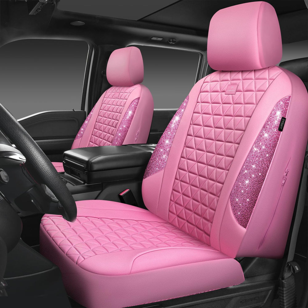 CAR PASS Bling Diamond Pink Leather Car Seat Covers Full Sets Interior Sets, ...