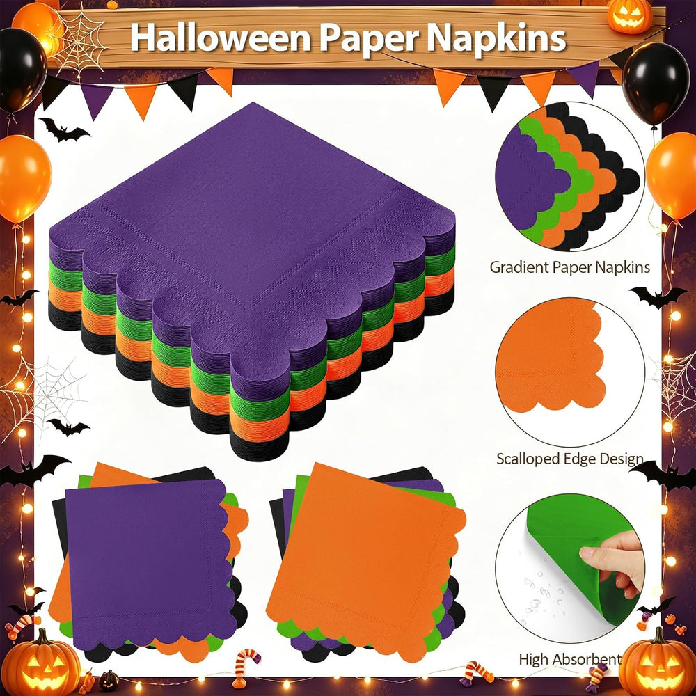 192Pcs Purple Orange Balck Plates and Napkins Party Supplies, Disposable 9โโ ...