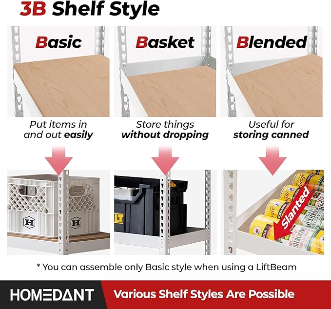 HOMEDANT White 5 Tier Laminated Boltless Heavy Duty Garage Storage Adjustable