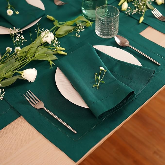 Green Cotton Linen Napkins Set of 4 – Hemstitch Cloth Napkins 20x20 Inch – Wa...