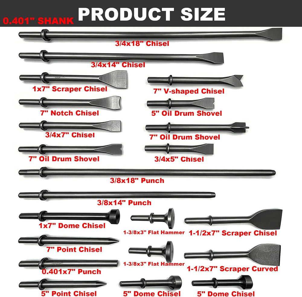 22โPiece Air Hammer Bits Set,0.401 Inch Shank Pneumatic Chisel Bits Kit,Cr-Mo...