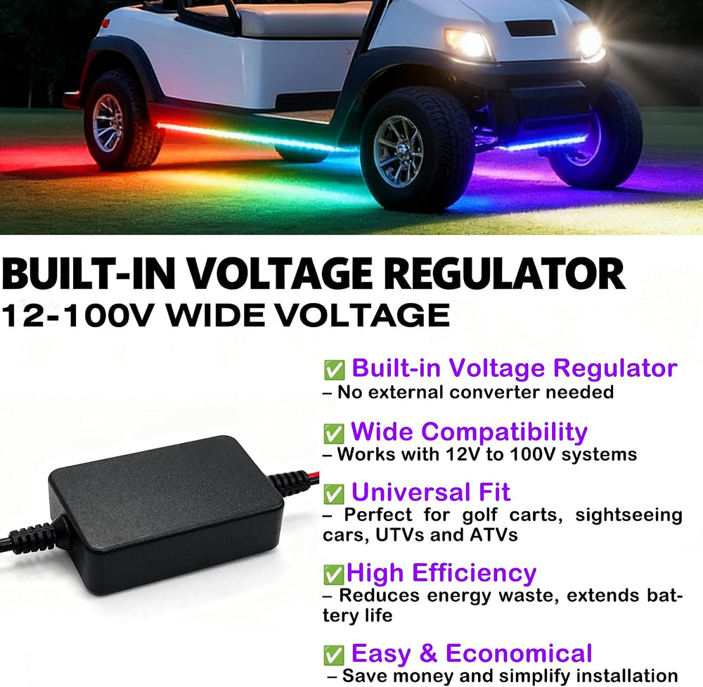 6PCS Golf Cart Underglow LED Light Kit with Built-in 12V-80V Reducer & Ca...