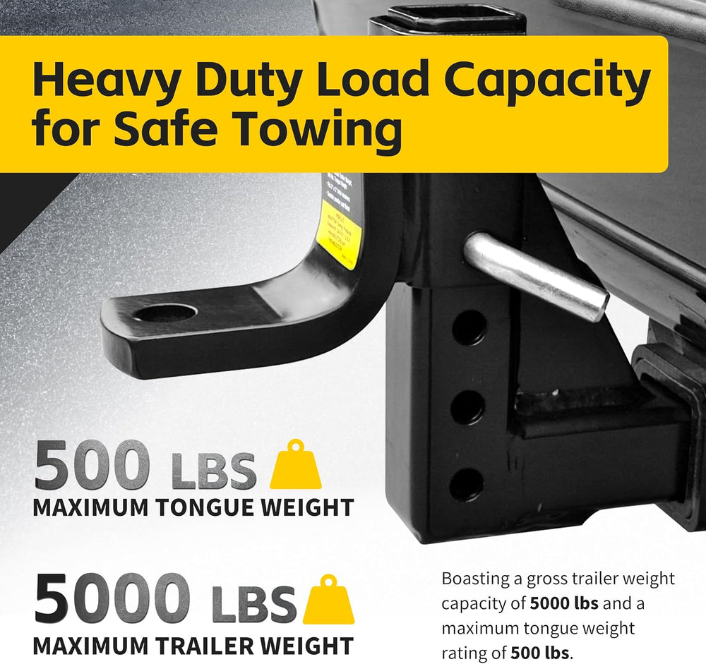 MaxxHaul Adjustable Ball Mount, 5,000 lb Towing Capacity with 8โPosition Heig...