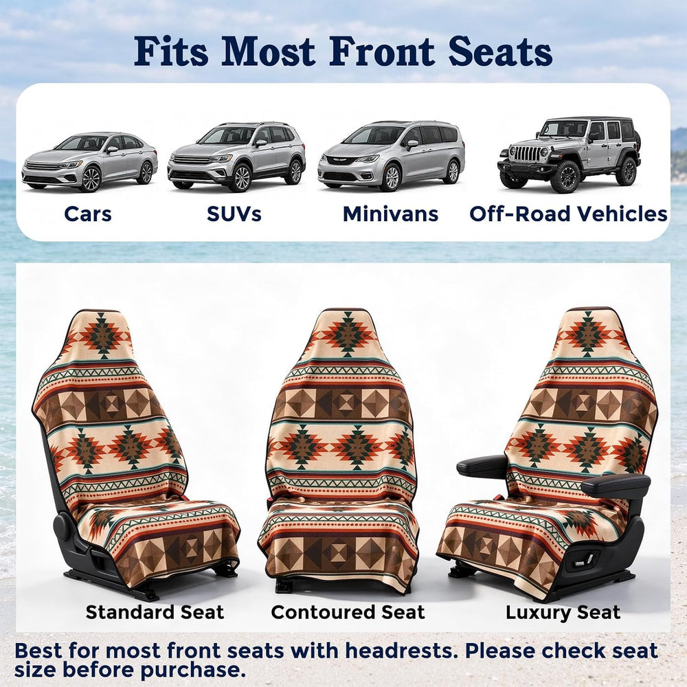 Chenille Car Seat Cover Towel, 2-Pack, Southwest Beige