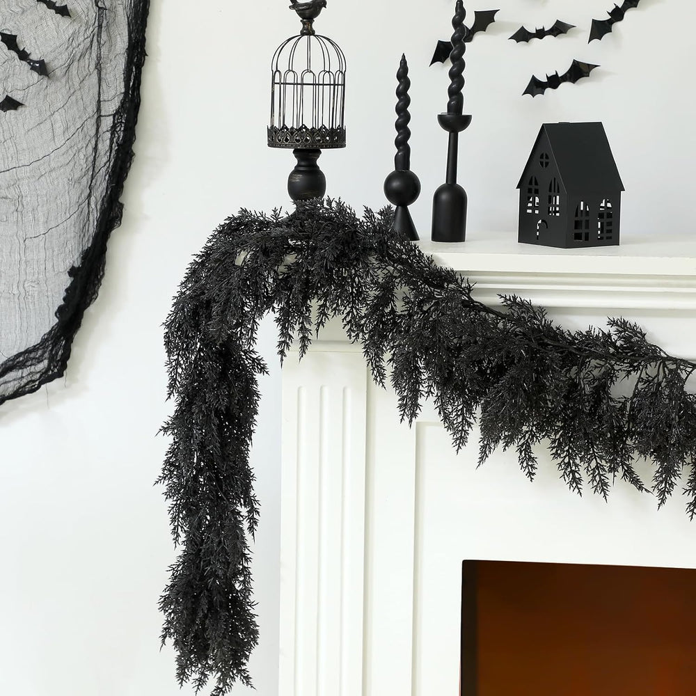 Dingion 2 Pack 9 ft Halloween Black Artificial Cedar Garland