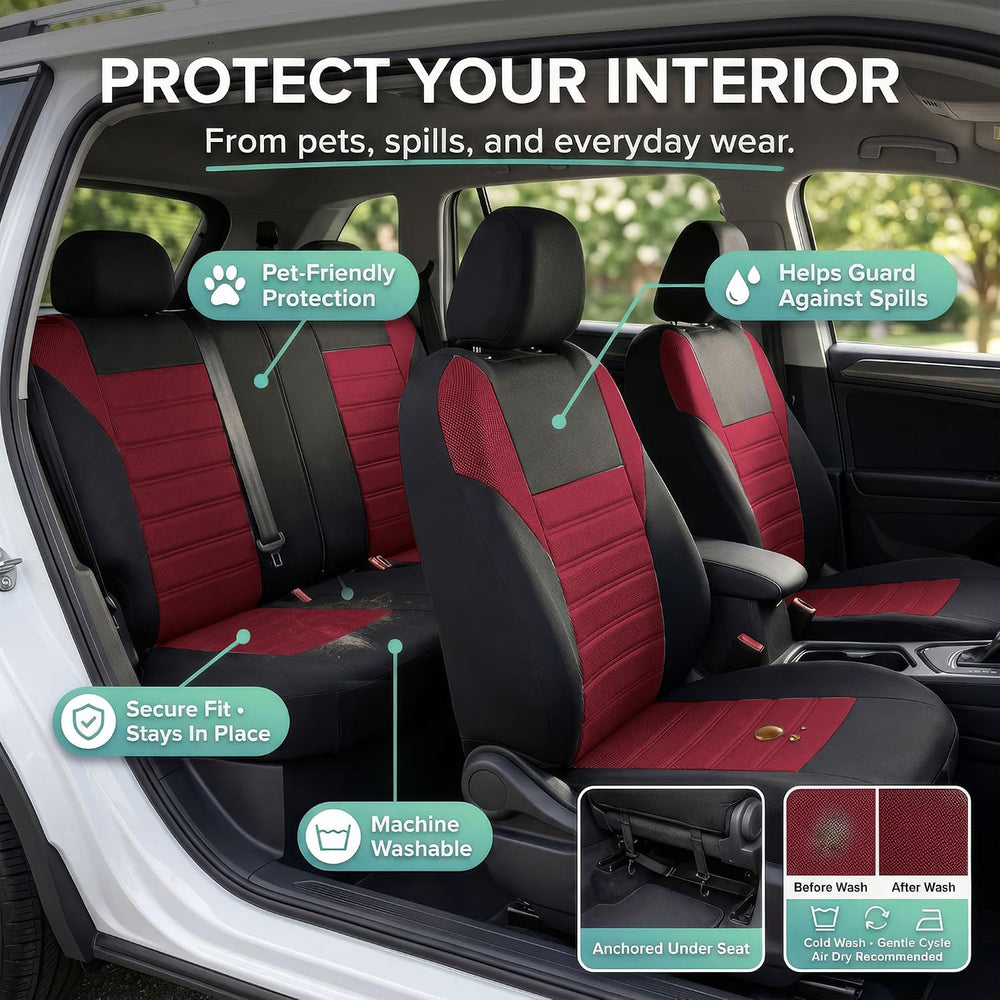 FH Group Automotive Car Seat Covers Full Set Premium 3D Air Mesh Front Seat C...