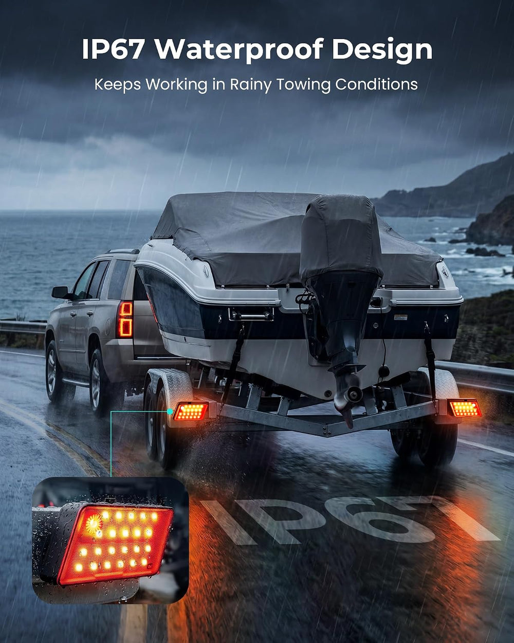 Wireless Trailer Lights, Adhesive Mount Rechargeable LED Tow Light Kit