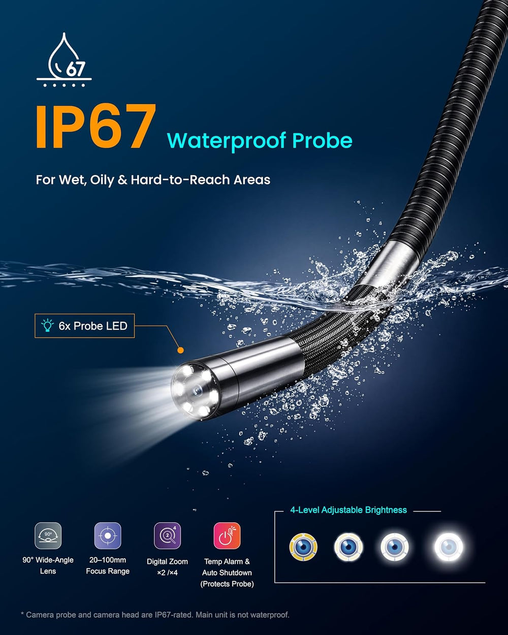 ROVE RS2 Articulating Borescope Camera with Light, 2-Way 210ยฐ, 32GB Card