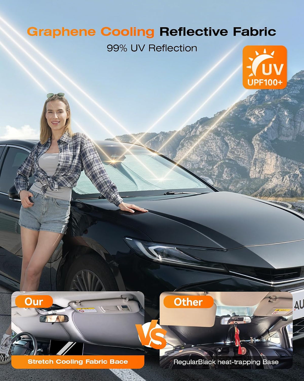 Windshield Sun Shade, Graphene & Activated Carbon Multi-Layer Front Winds...