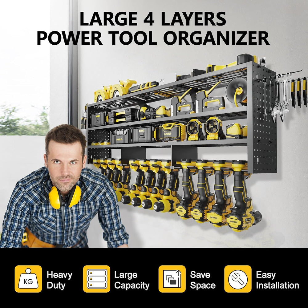 49" W Large Power Tool Organizer Wall Mount, 4 Layer Heavy Duty Metal To...