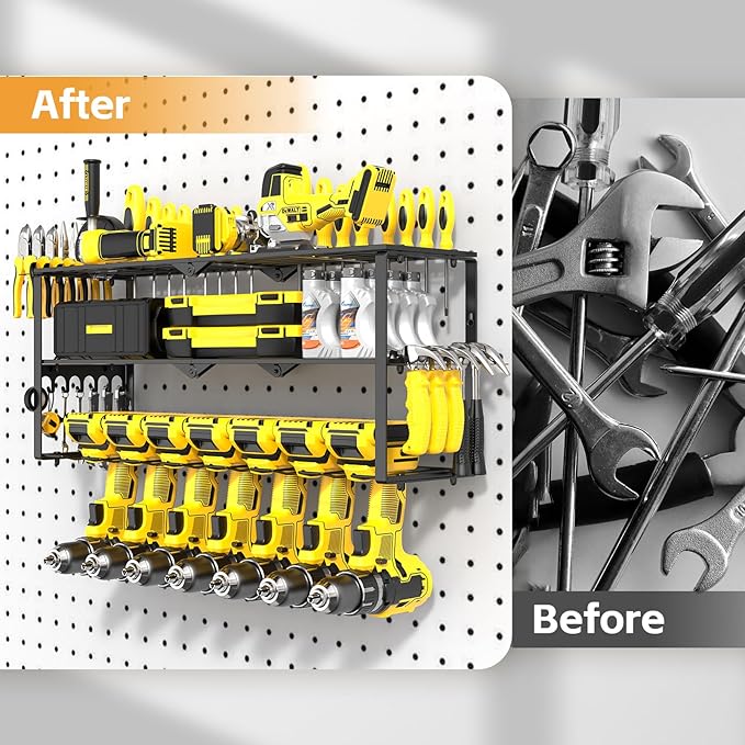Power Tool Organizer Wall Mount Cordless, 15 Min Fast Install Metal Garage Tool