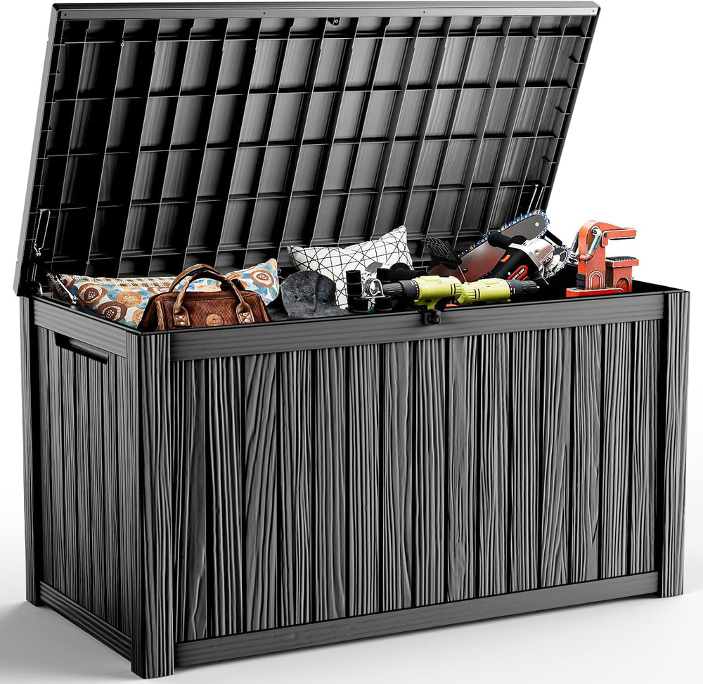 230 Gallon Outdoor Deck Box, Resin Waterproof Storage Box With Lockable Lid, ...