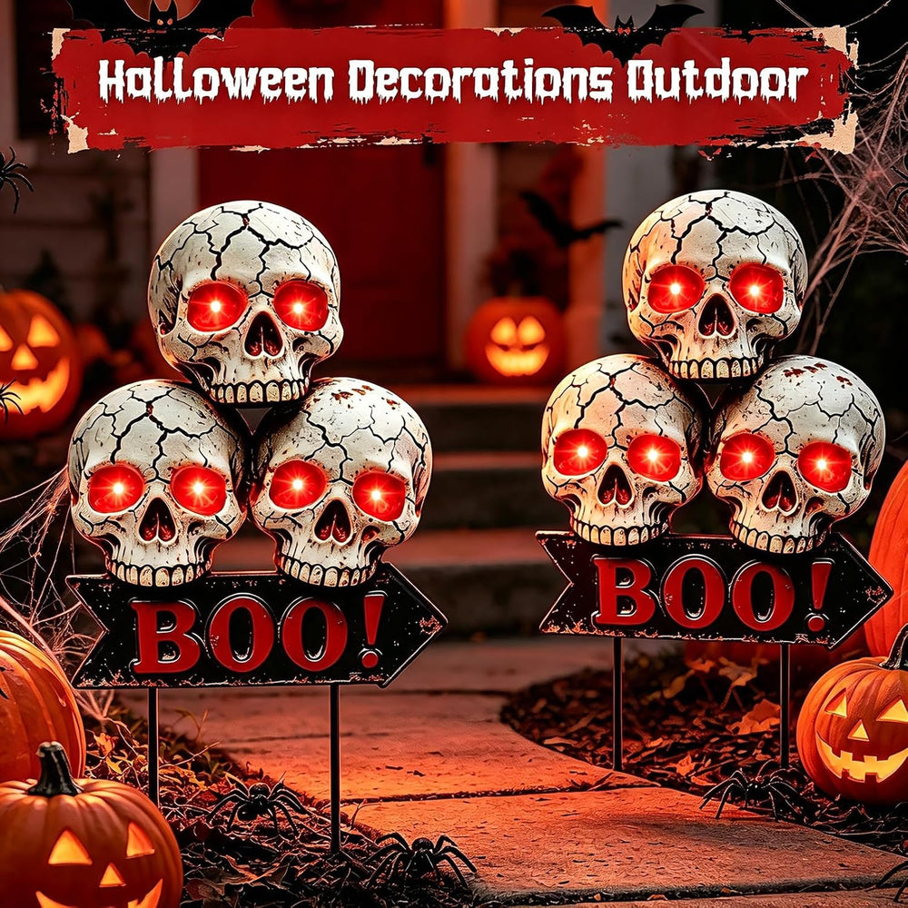 Halloween Decoration Outdoor, Solar Skull Lights with 6 Glowing Red Eyes