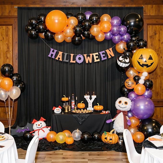 PartyVillage 20ftร15ft Black Backdrop Curtain for Halloween Parties, 4 Panels...