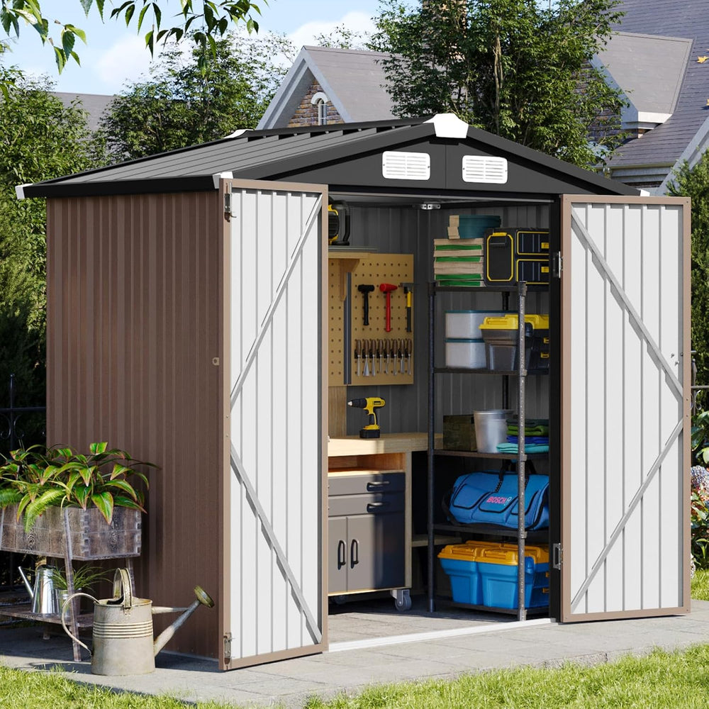 Aoxun 6x4 FT Outdoor Storage Shed, Brown