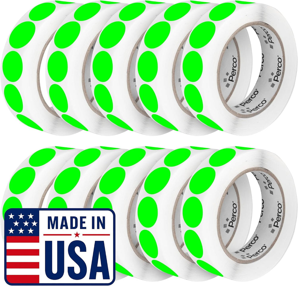 Perco Neon Green Perforated Round Circle Dot Sticker 1-Inch Labels โ 10 Rolls...
