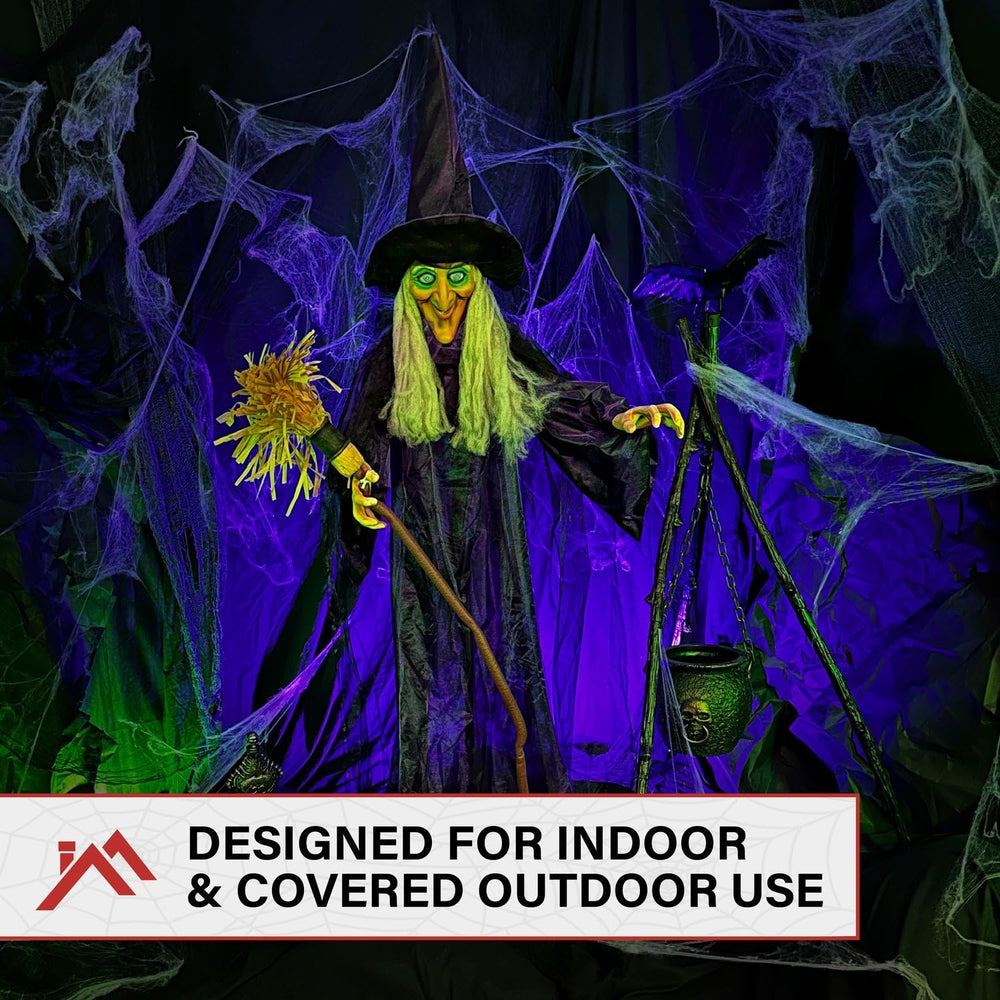 Haunted Hill Farm Life-Size Scary Talking Witch with Broomstick, Halloween An...