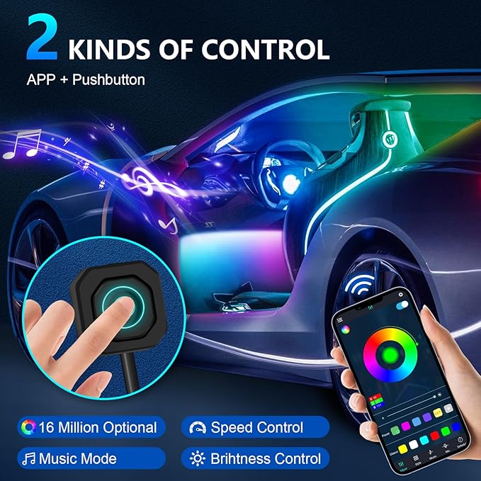 WEBUPAR Dreamcolor Acrylic Interior Car Lights - 18 in 1 RGB LED Strip Lights