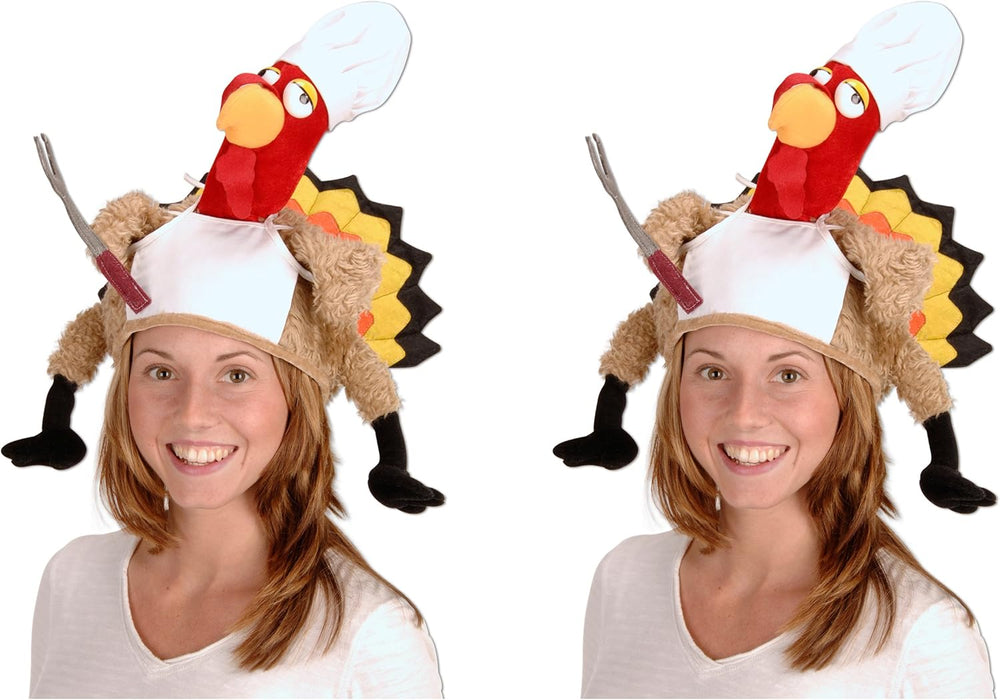 Beistle Unisex Plush Chef Turkey Hats, 2 Pieces โ Thanksgiving Dinner Party S...