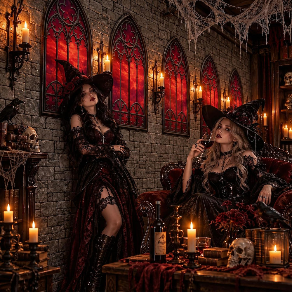 Tegeme 200Ft x 54 in Halloween Gothic Backdrop Roll Castle Brick Tablecloth