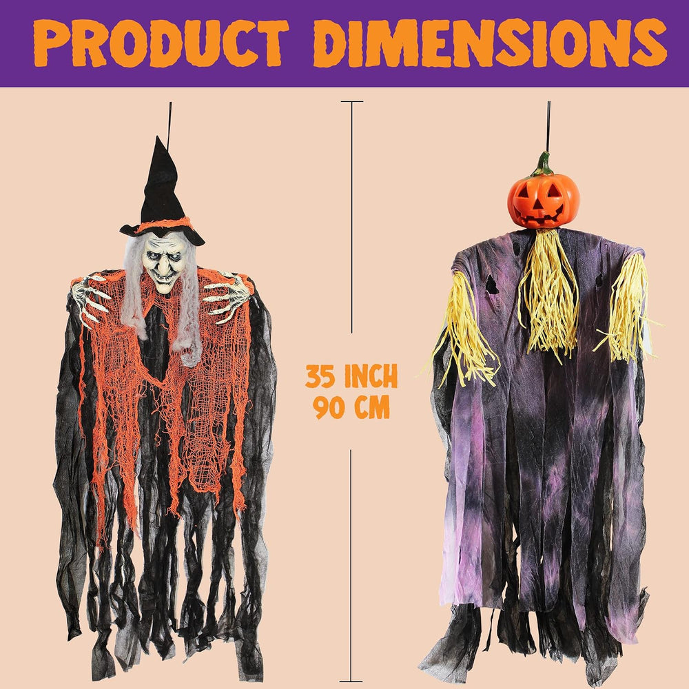 JOYIN 3 Pack 35โ Hanging Ghosts Witch Pumpkin Decor Hanging Halloween Decorat...